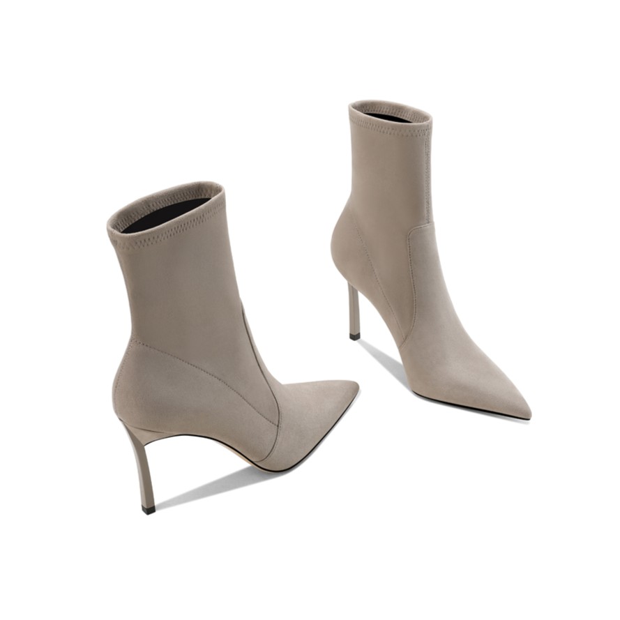 2025秋冬新款网红尖头高跟细跟黑色弹力中筒百搭瘦瘦女短袜靴子