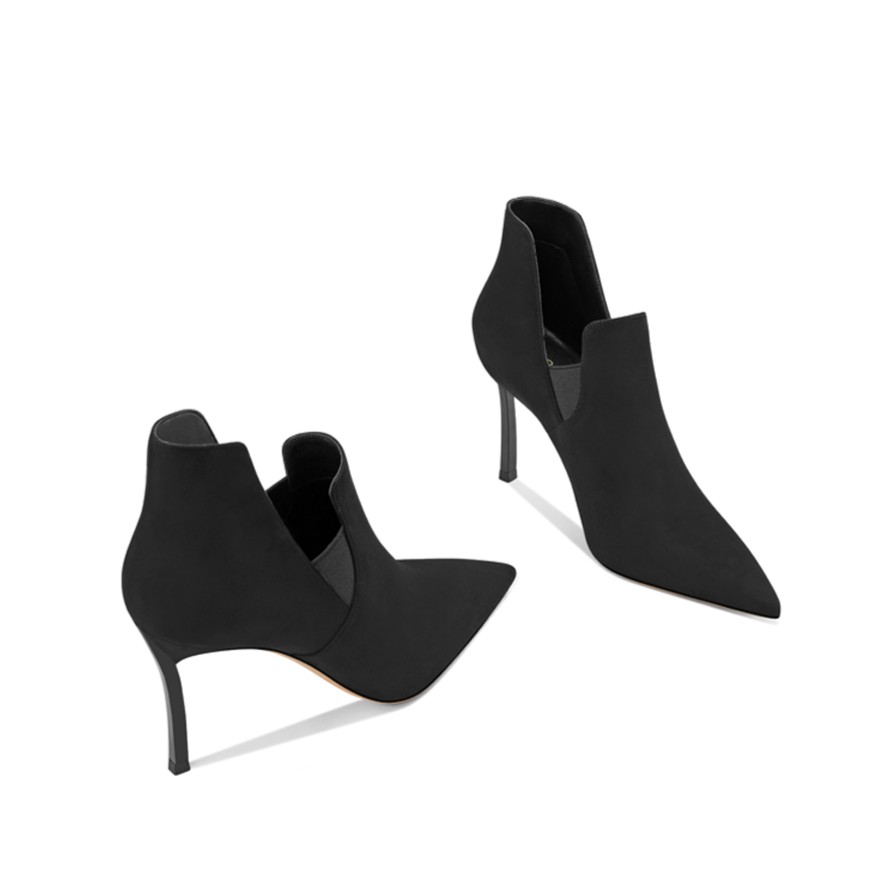 2025秋冬新款网红尖头高跟细跟一脚蹬瘦瘦小个子短靴时装踝靴子