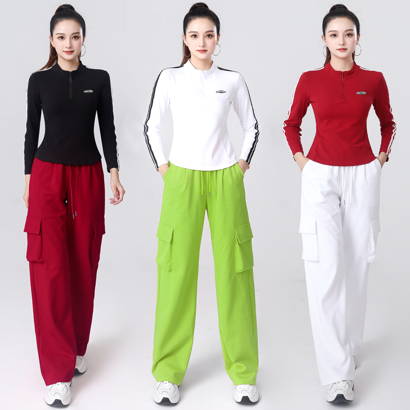 广场舞服装新款长袖立领运动时尚工装裤鬼步舞秋冬跳操健身演出服