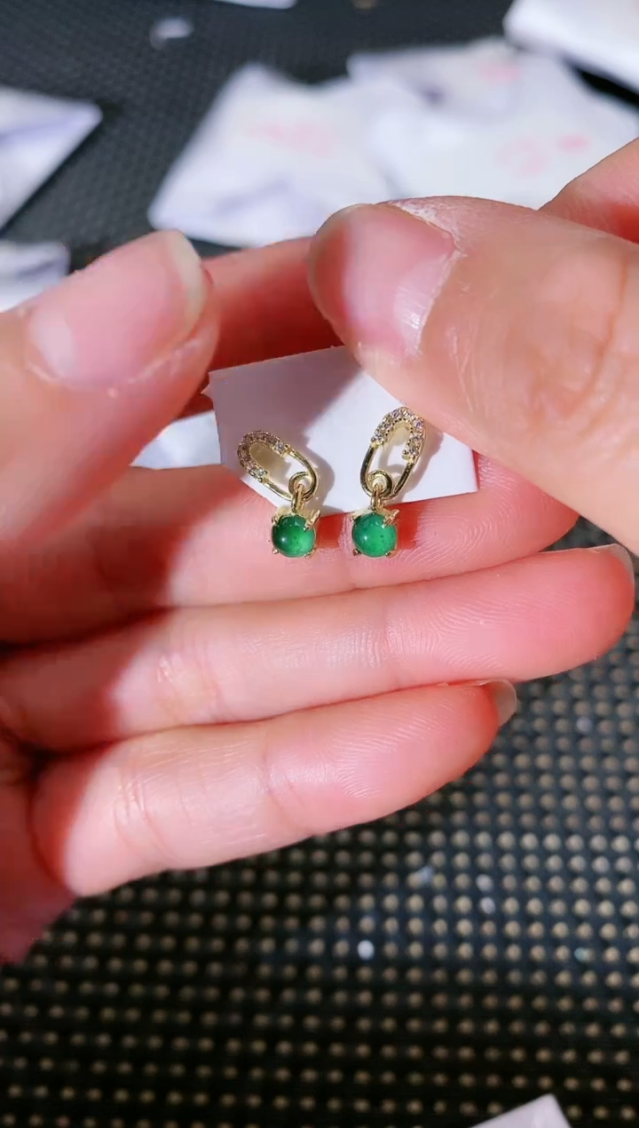 【闪购商品】翡翠耳饰银S925镀金镶嵌453