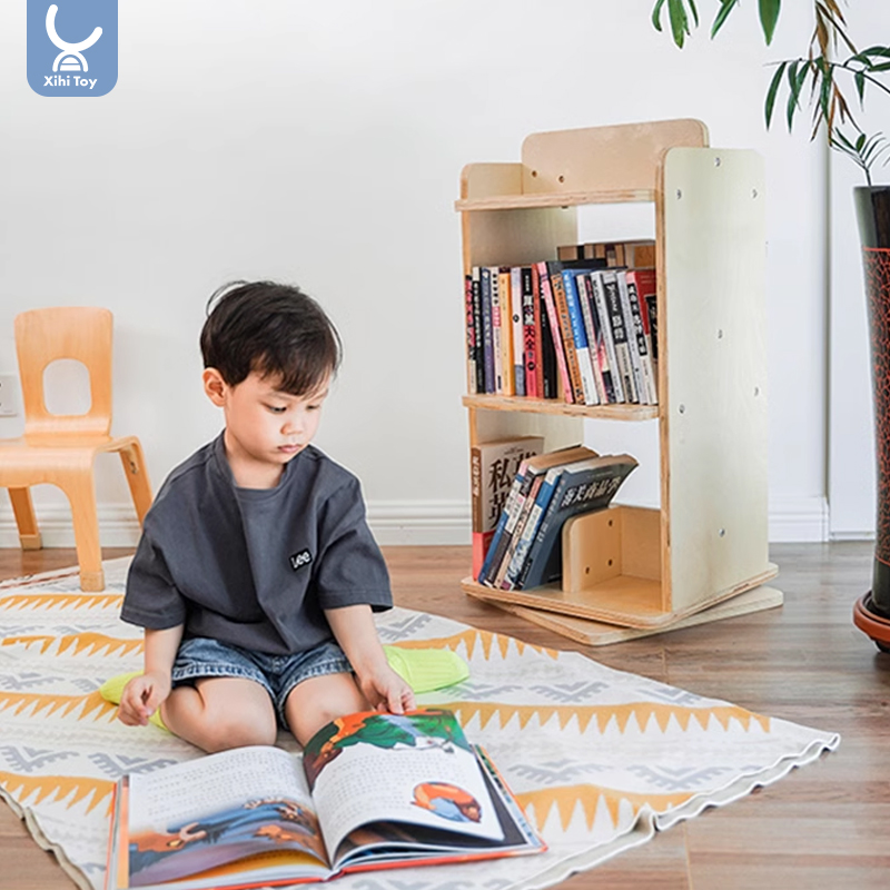 儿童家用落地旋转书架幼儿园小孩创意简易升降可移动女孩学生桌