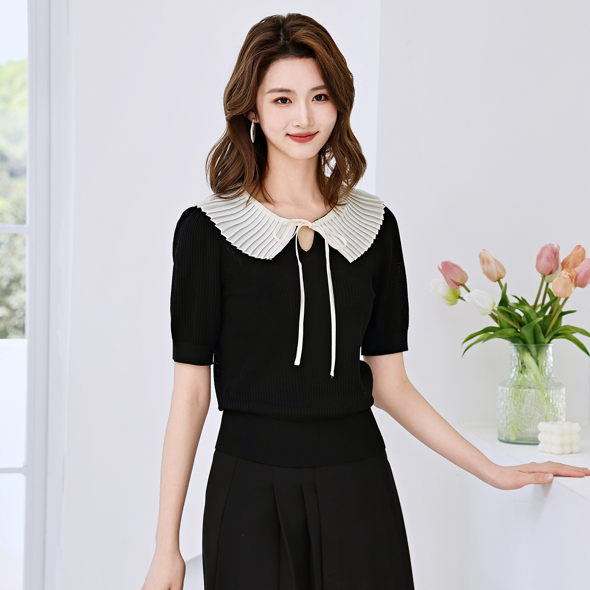 2024新款设计感小众高级感针织衫短袖女夏季透气薄款上衣女
