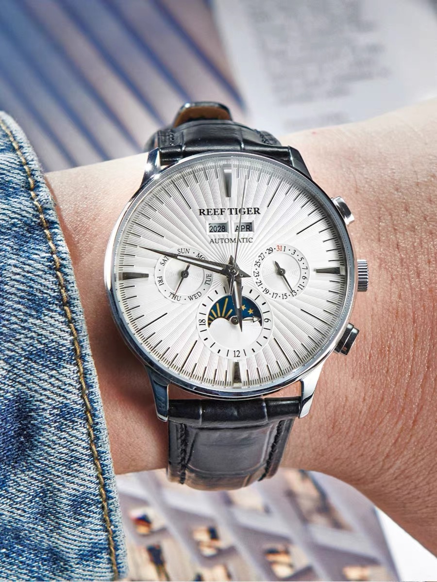REEF TIGER/瑞夫泰格超薄机械表男士手表时尚防水多功能潮流腕表