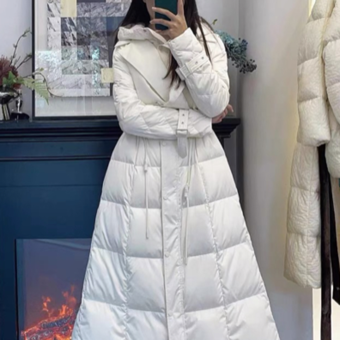 2024冬季鹅绒服女中长款过膝2件套