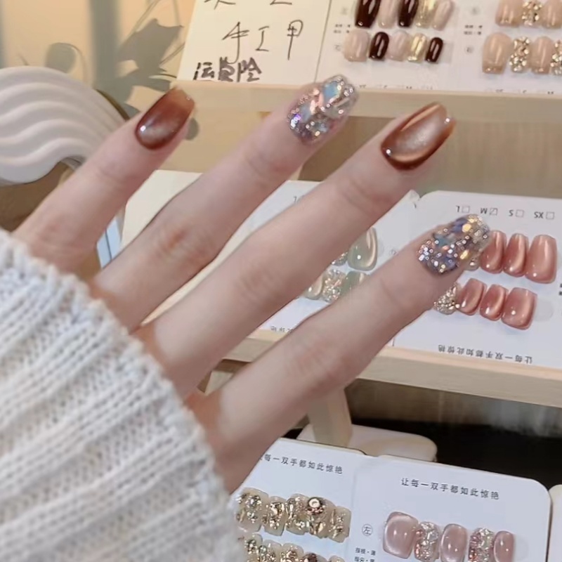 【美拉德高级棕】猫眼纯手工美甲 可重复穿戴