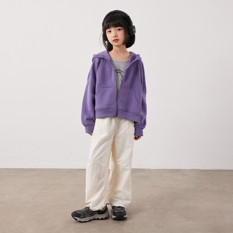 植木童装蝙蝠袖连帽拉链男女童外套2024春装新款休闲儿童开衫