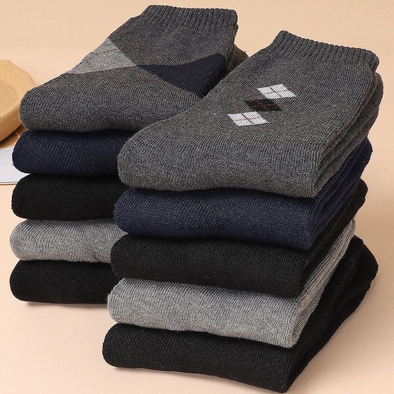 T中老年爸爸男士棉抗菌防臭吸汗中筒薄款棉袜春秋冬季黑色长