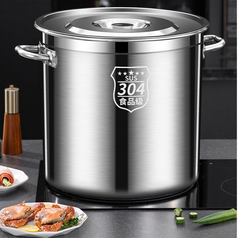 不锈钢桶圆桶带盖子商用高锅烧水桶卤桶炖锅容量加厚家用汤锅绿色