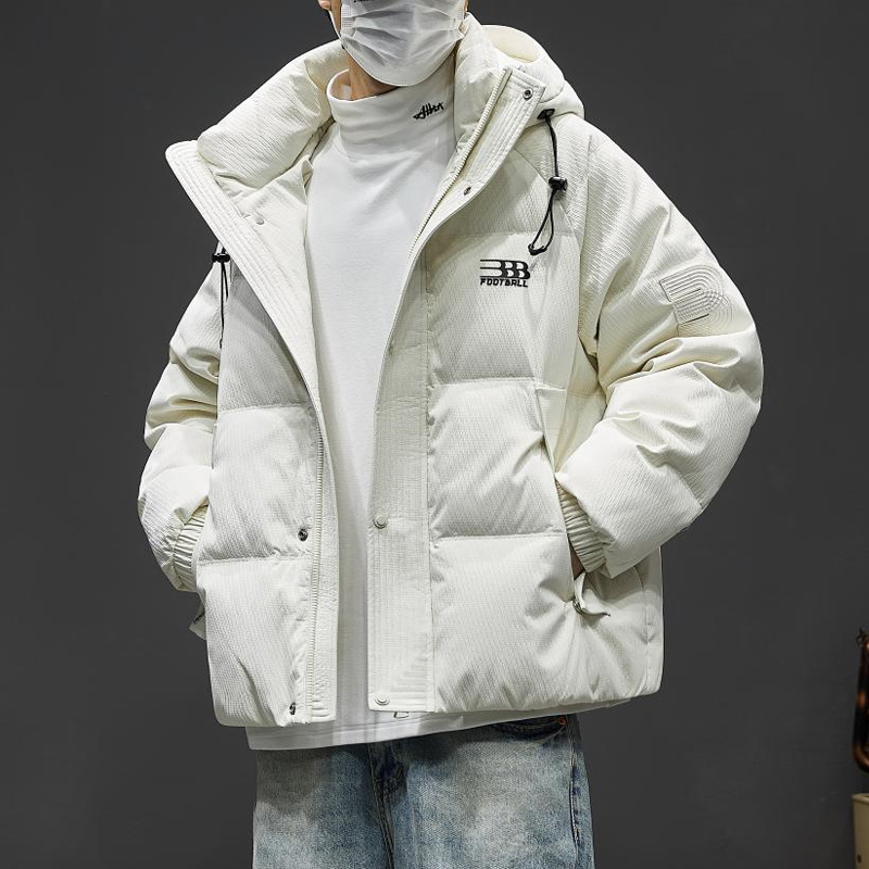 痞帅潮牌白鸭绒连帽羽绒服男冬季保暖白色休闲加厚青少年面包服