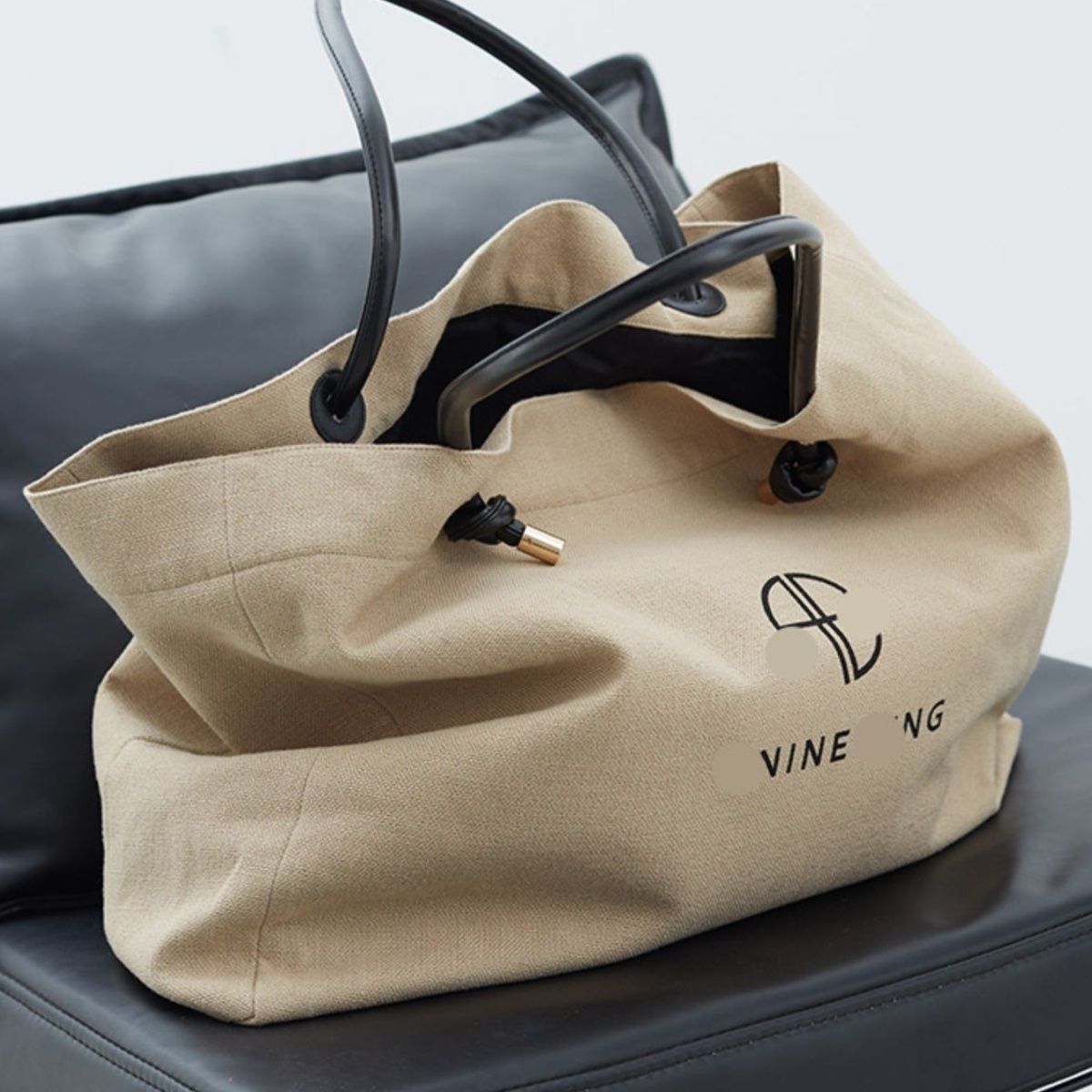 LA时博设计 度假风情 字母徽标印花大容量帆布托特包单肩沙滩包女