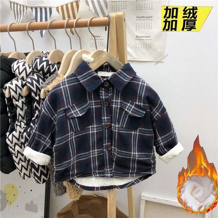 【冬季大促】男童加绒衬衣冬装2023新款宝宝保暖衬衫婴儿上衣儿童