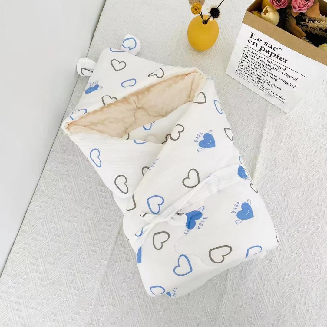 秋冬婴儿豆豆绒包被纱布皱布抱被新生儿秋冬初生冬款