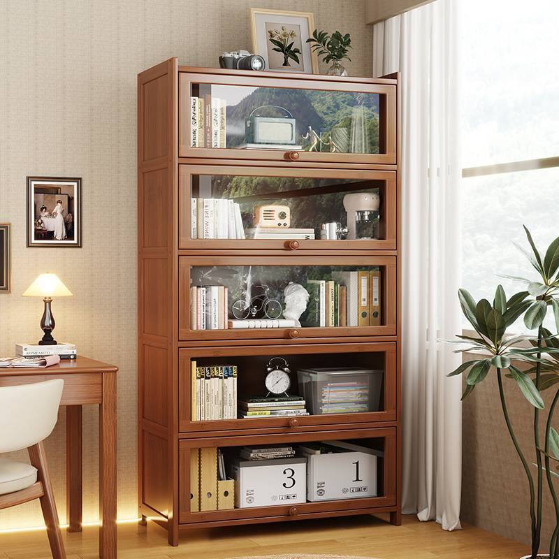书架置物架落地书柜储物柜一体靠墙收纳家用多层带门防尘展示柜子