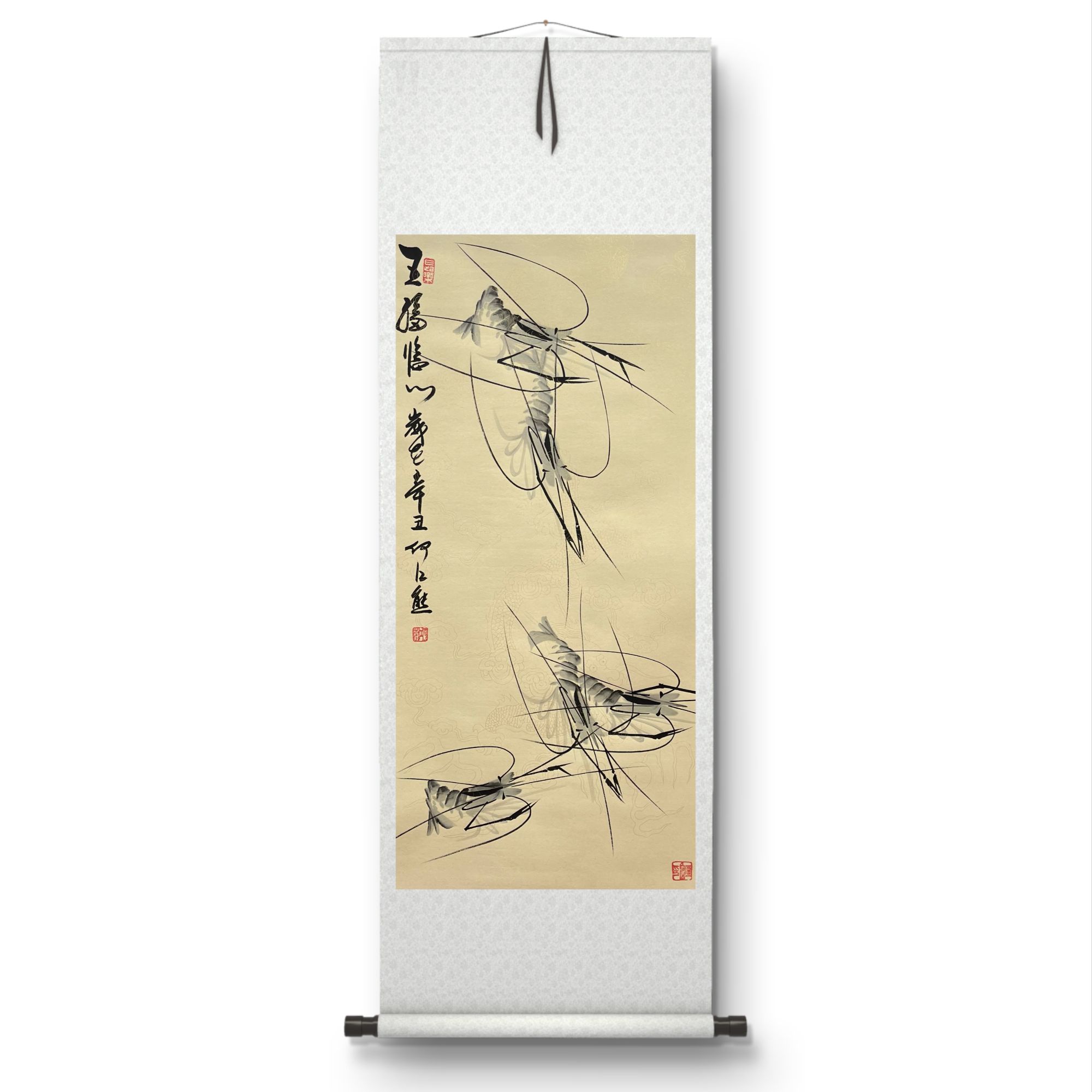 《五福临门》左 何江熊绘画作品 国画 三尺轴装裱