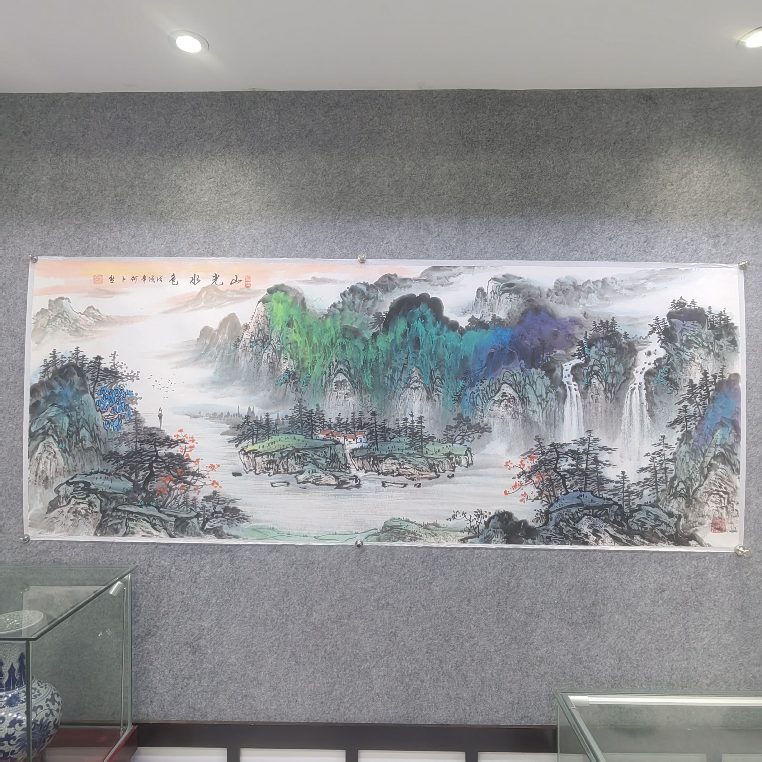 《山光水色》六尺何江熊手绘山水国画