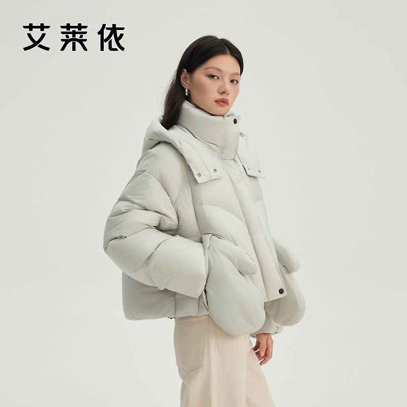 艾莱依趣味手套羽绒服女冬季加厚轻薄外套短款4086女生时尚休闲