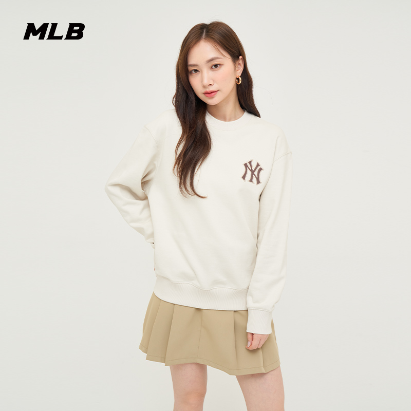 MLB官方流光风丝绒老花大logo圆领卫衣时尚套头长袖24秋新款MTM10