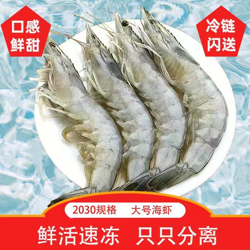 30/40野生海虾纯虾净重3斤大海虾55只左右排盘单冻顺丰包邮