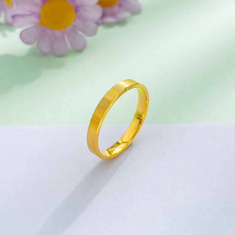 足金999拉丝面实心戒指ins简约百搭