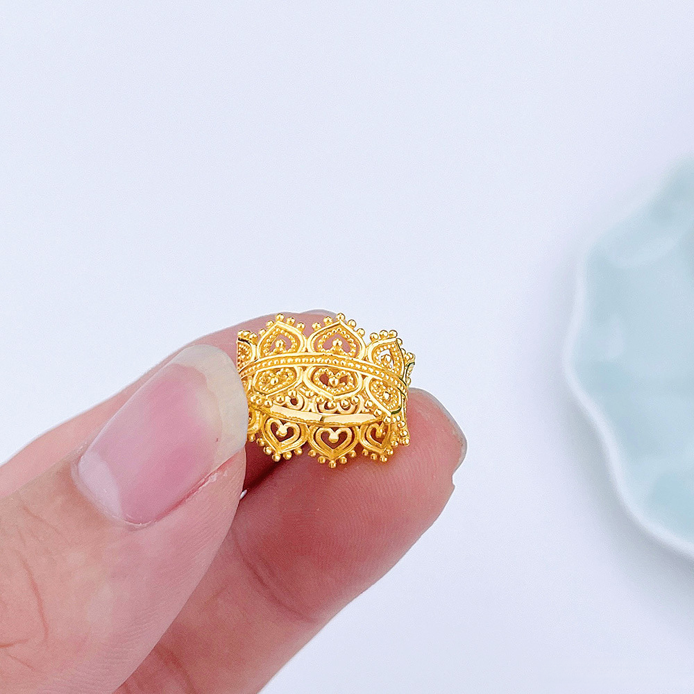 足金999花丝皇冠蕾丝戒指5G黄金ins 时尚