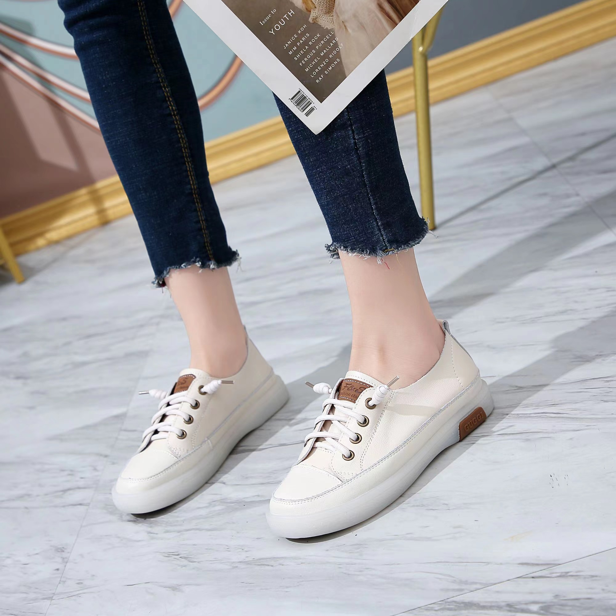 女鞋小白鞋休闲鞋板鞋全牛皮舒适时尚百搭春夏秋低帮平底