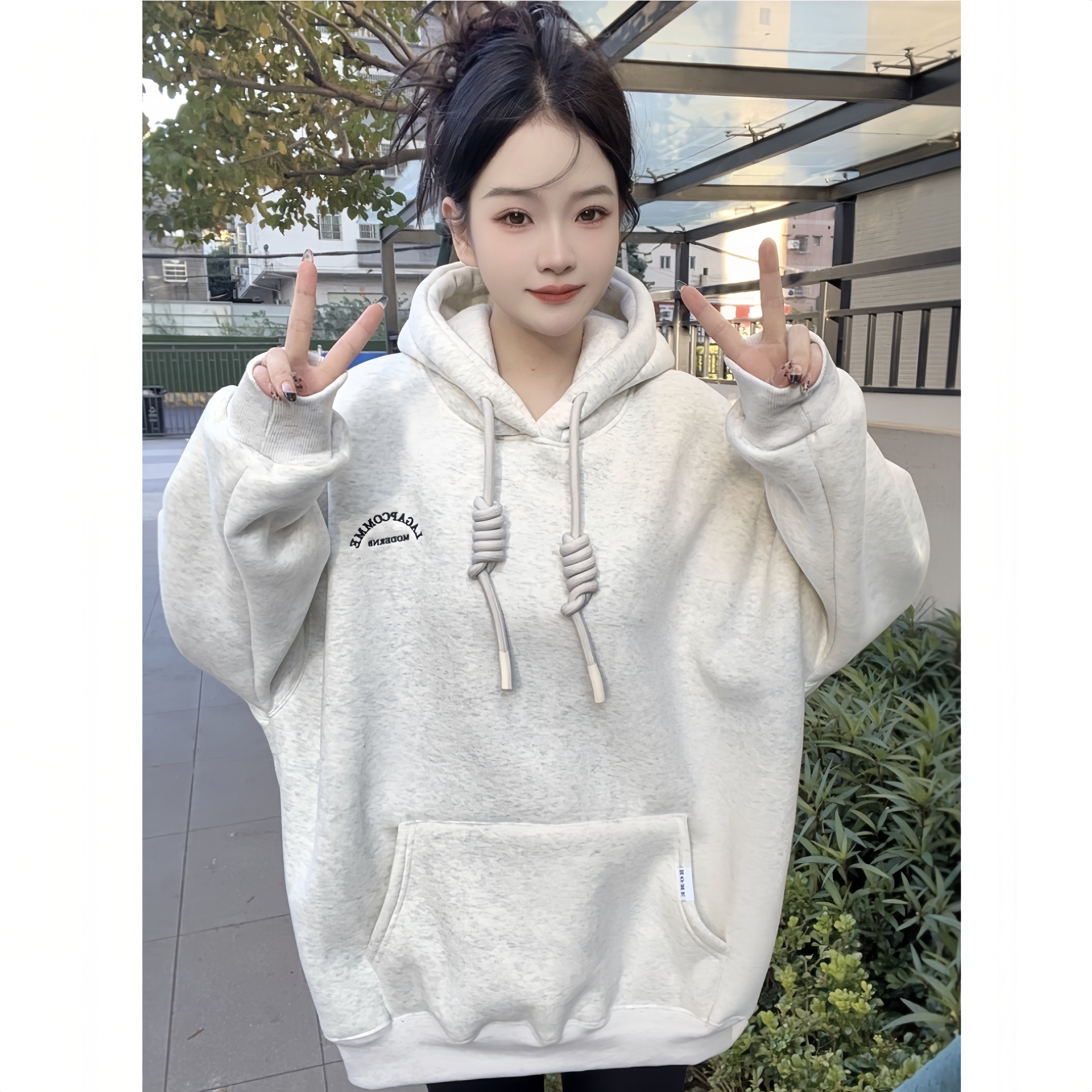 【LAG现货】加绒加厚中长款卫衣女2025新款爆款连帽字母慵懒风上衣