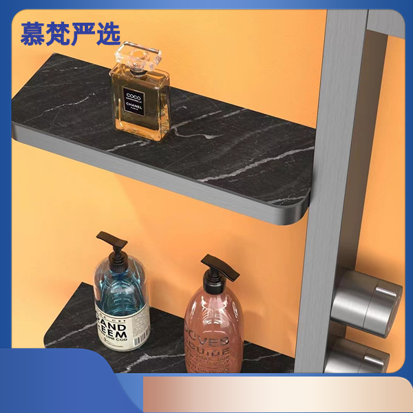 【慕梵卫浴】全铜明装挂壁式双层置物台岩板冷热淋浴花洒套装设计