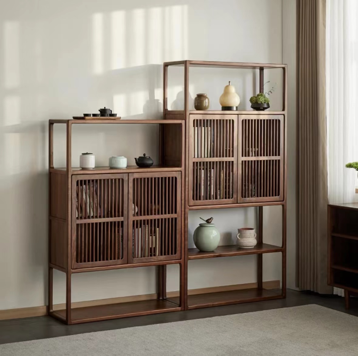 北美黑胡桃木书柜储物柜酒柜家具茶水柜餐边柜轻奢全实木博古架