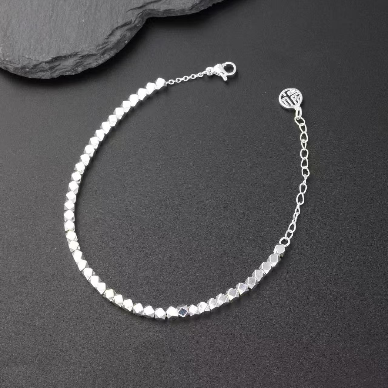 足银手链 气质轻奢素圈碎银几两手链时尚端午节百搭女款小众简约