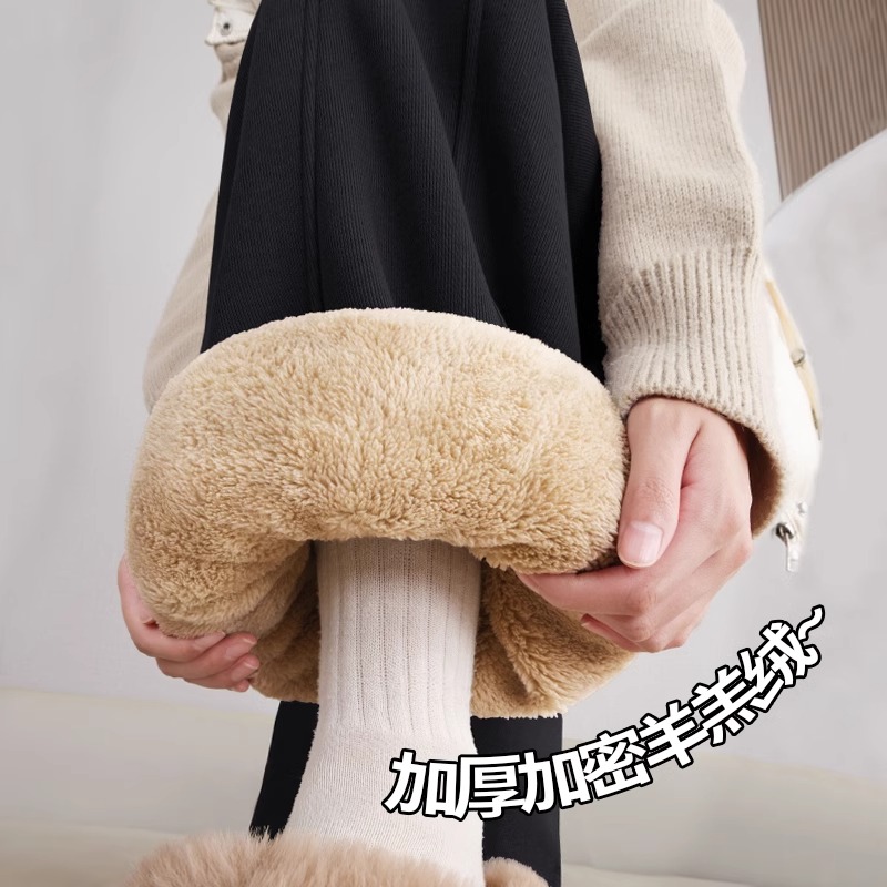 冬季通勤休闲女裤加绒运动香蕉裤新款百搭加厚羊羔绒直筒阔腿裤女