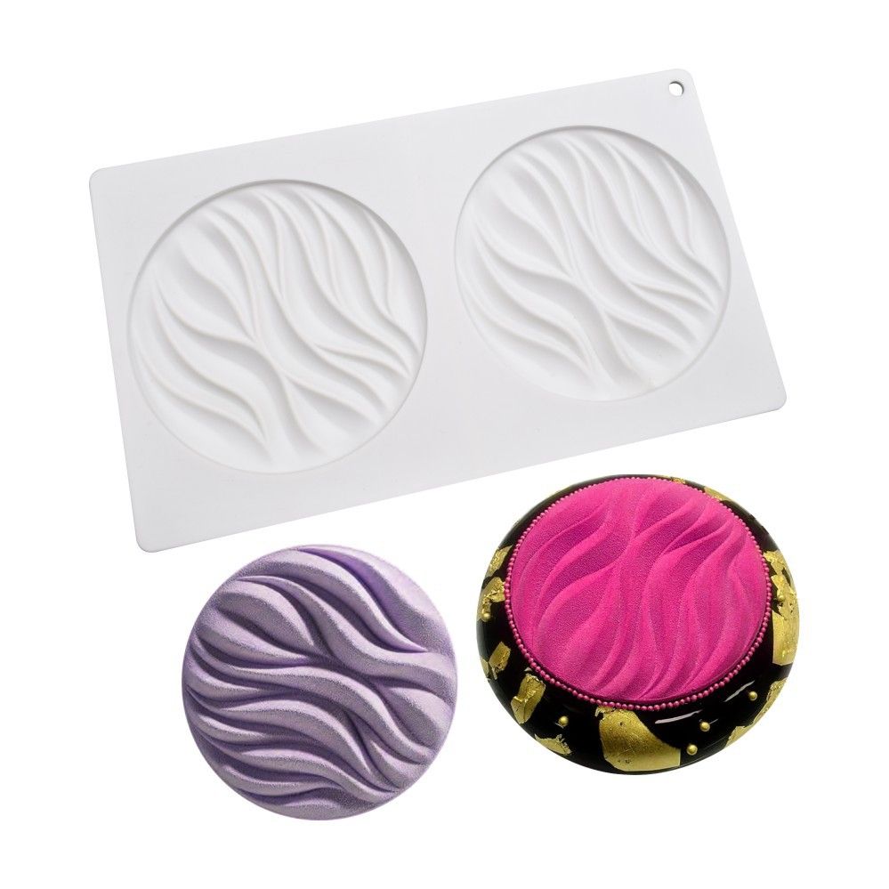 6寸圆形波浪纹慕斯蛋糕模具巧克力 装饰硅胶模水波纹淋面喷砂法式
