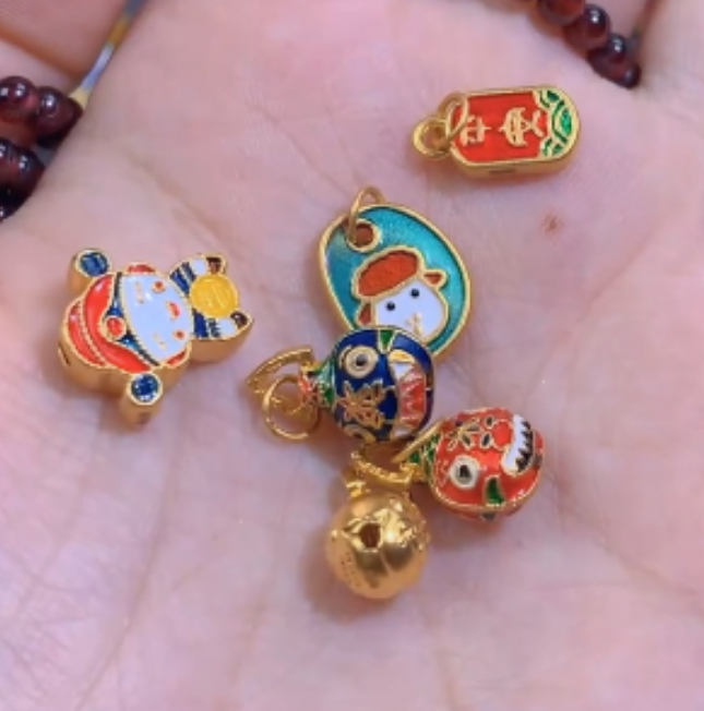 足金 吞金兽一家三口+财神+生肖羊+平安大吉牌 退货扣30元质检费