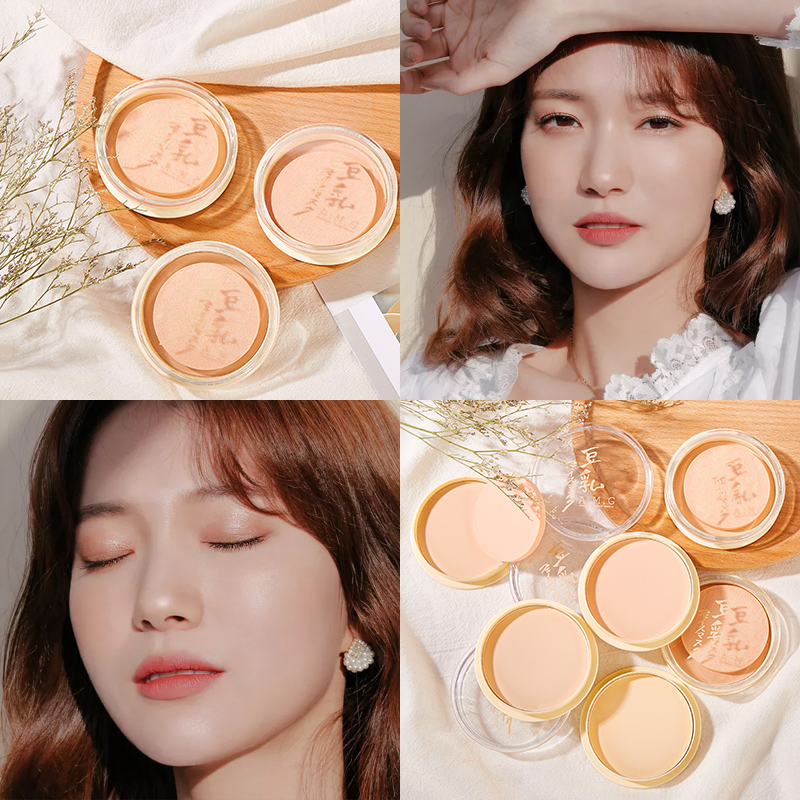 日系豆乳粉饼遮瑕定妆修容白皙防水持久控油保湿蜜粉隐形毛孔D