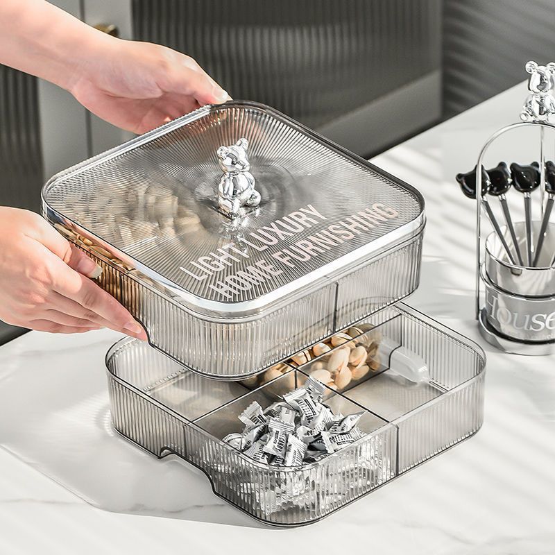 网红新款干果盘家用客厅零食摆放盘分格带盖糖果收纳盒高档水果盘