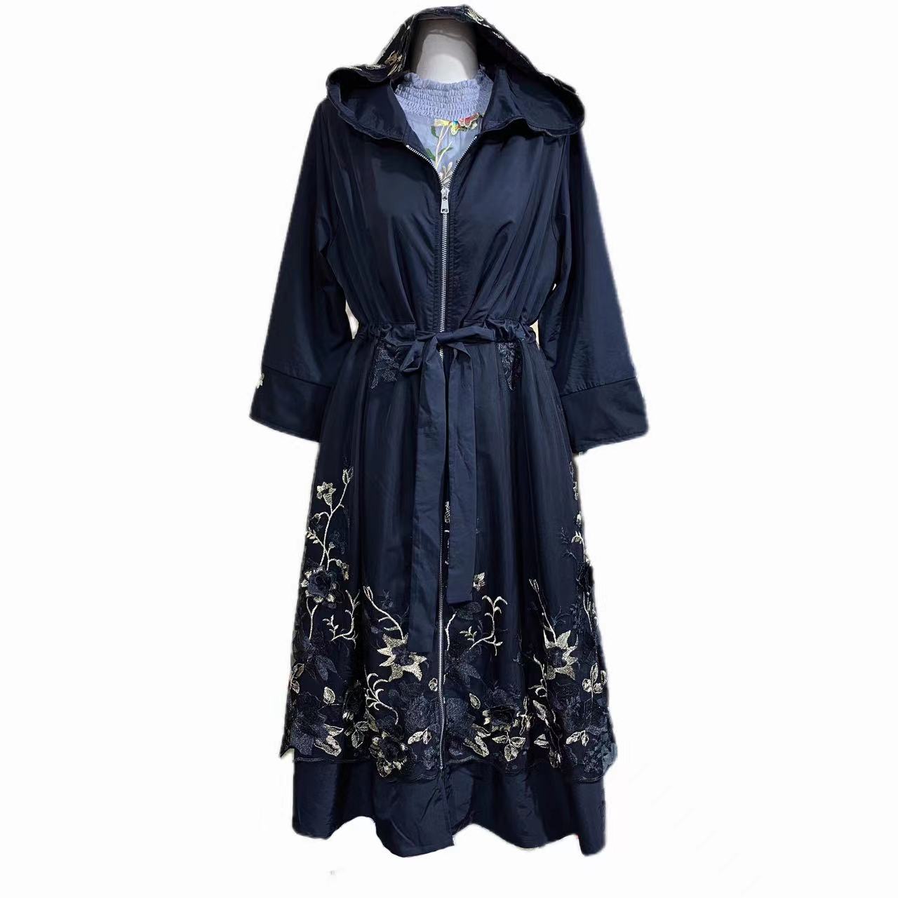 花海戴帽款刺绣飘花款重工刺绣款风衣外套8628显瘦抽绳