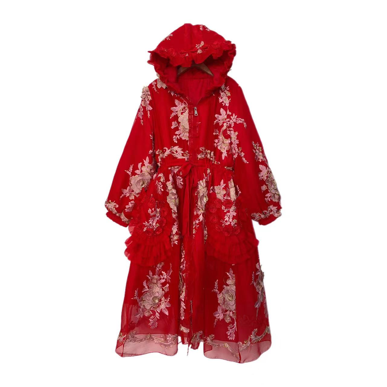 2024【凤尾棉服】飘花刺绣长袖连帽显瘦抽绳有口袋冬装外套8099