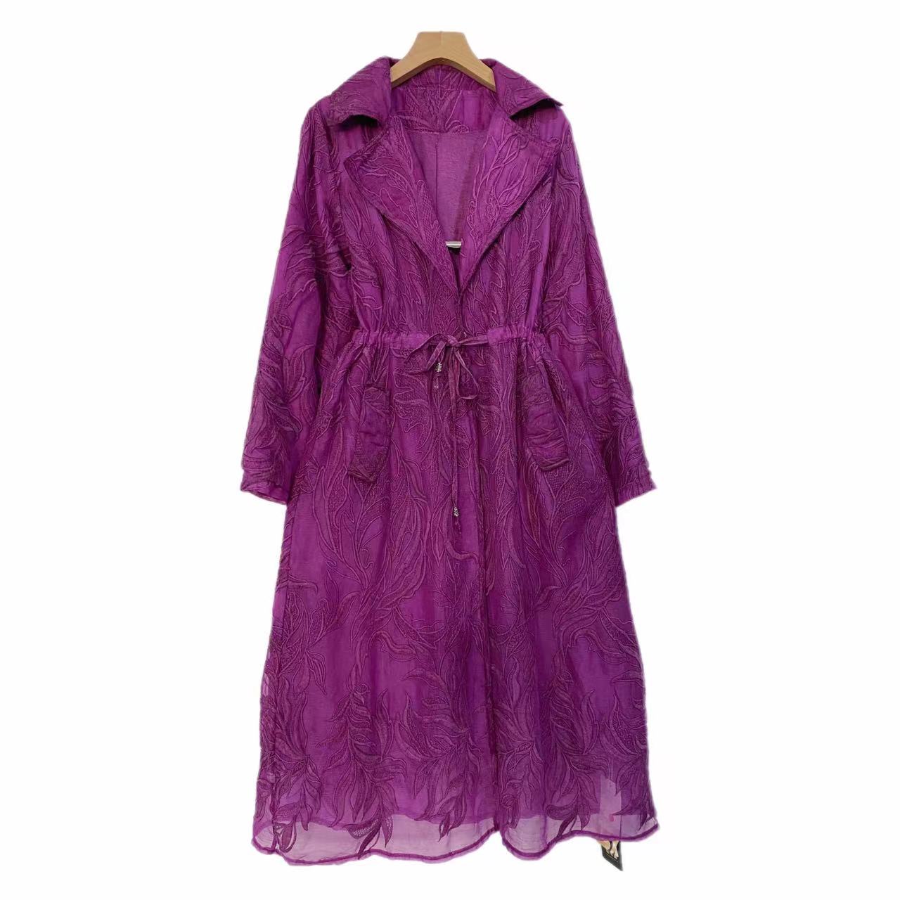 【炒色外套】2025锦丝皱春新款收腰气质刺绣飘花大码外套8066