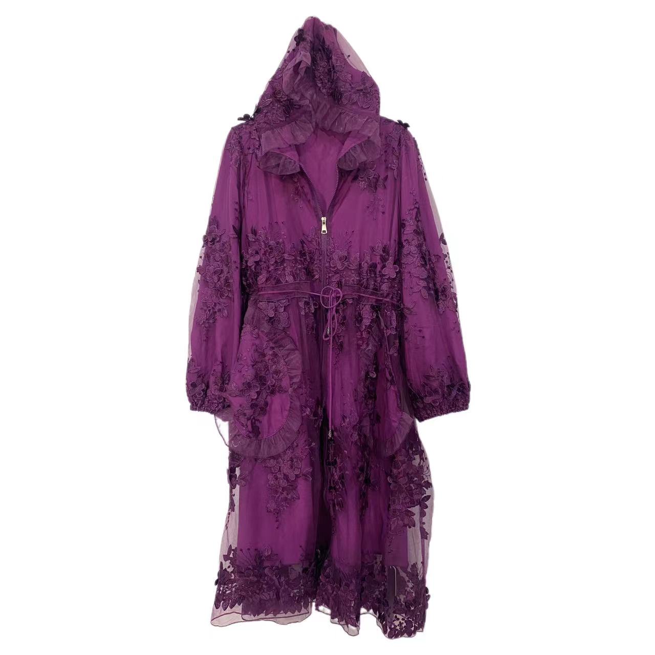 【2025新款】刺绣飘花款重工刺绣款风衣外套显瘦抽绳8065