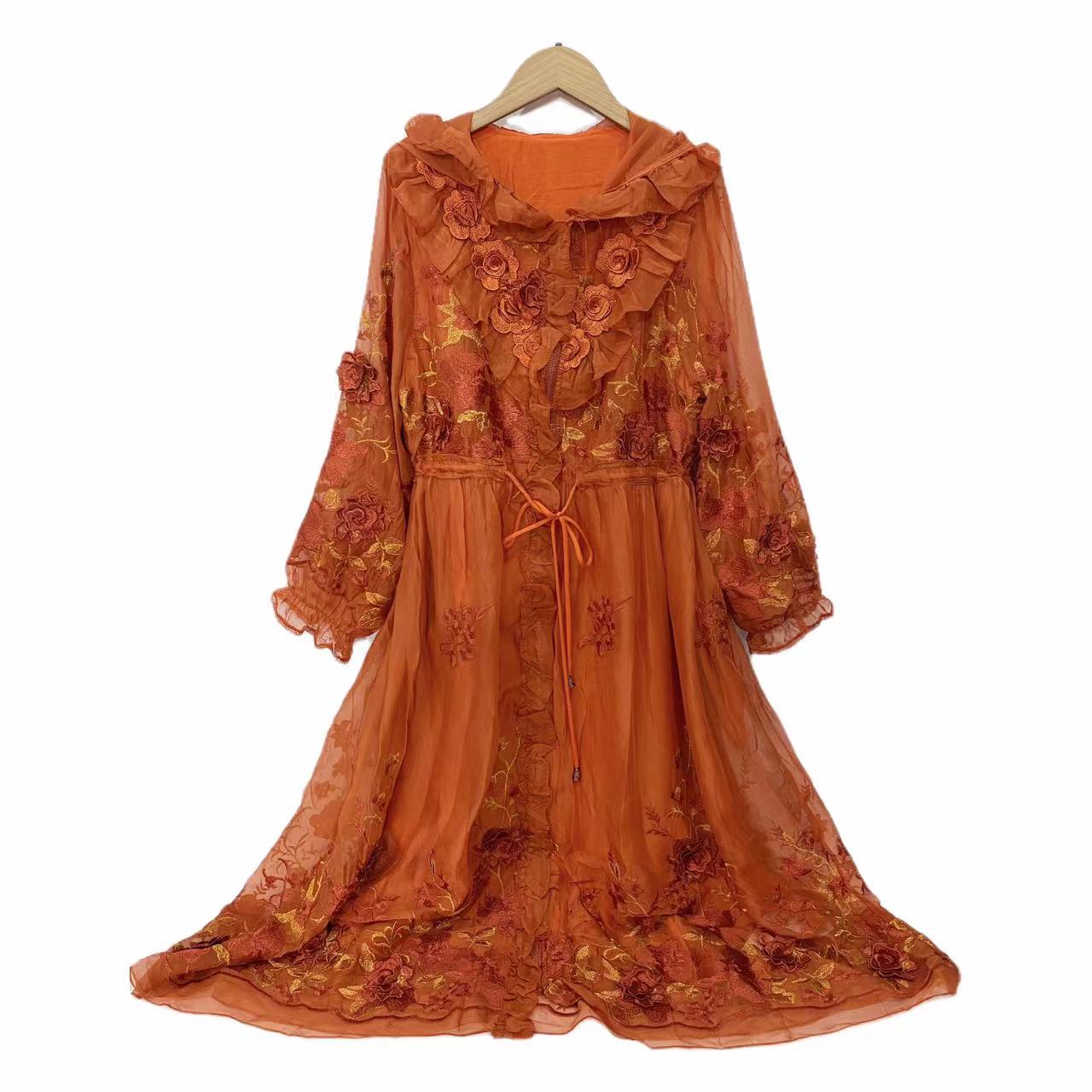 【花海外套】2025锦丝皱新款仙女裙收腰气质刺绣飘花大码外套8001