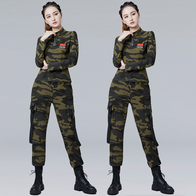 广场舞服装水兵舞跳舞服装女曳步舞迷彩团体舞台演出服跳舞服YZW