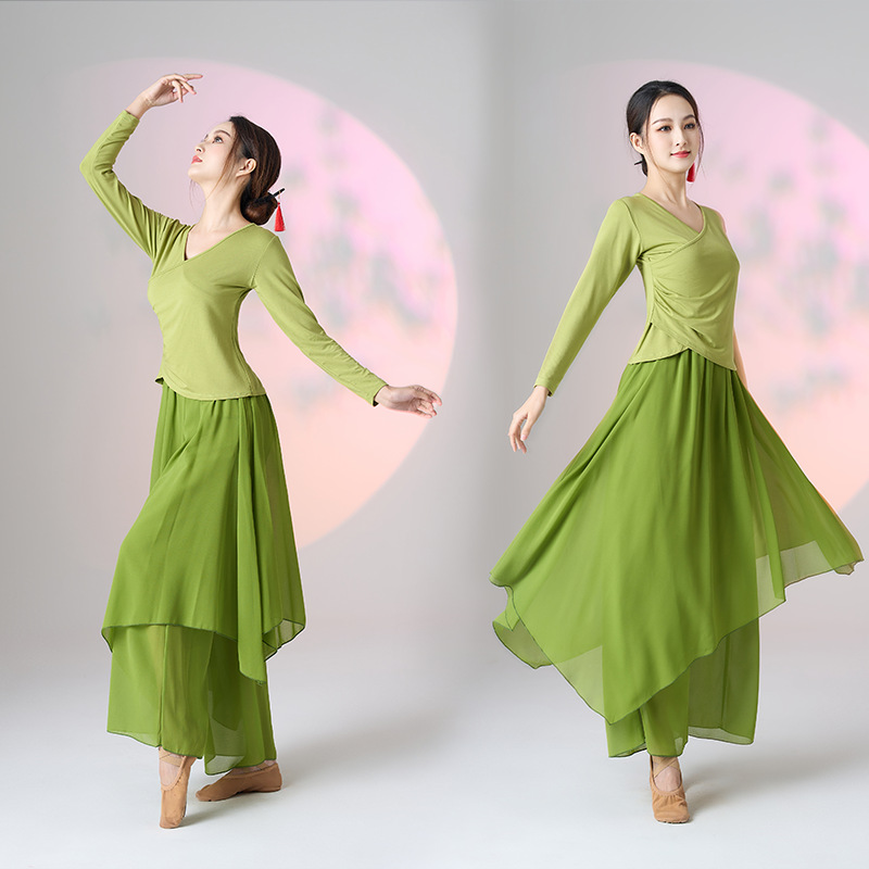广场舞民族舞古典舞莫代尔上衣飘逸裙裤舞蹈服套装团体演出服YD