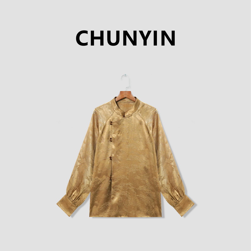 李心儿【高山流水】新中式国风设计师炒色工艺提花花纹T恤21028