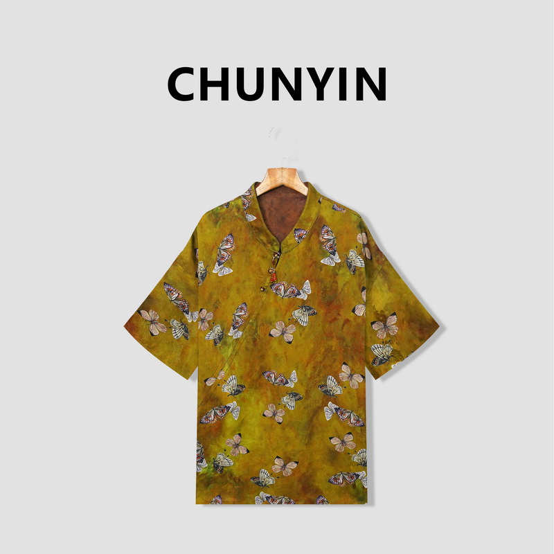 李心儿【庄周梦蝶 上衣双面穿】新中式国风设计师提花时尚T恤25055