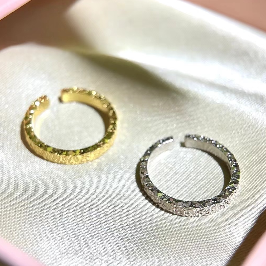 925银戒指 【碎冰冰满天星戒指】简约气质锤纹指环11--17圈口可调节