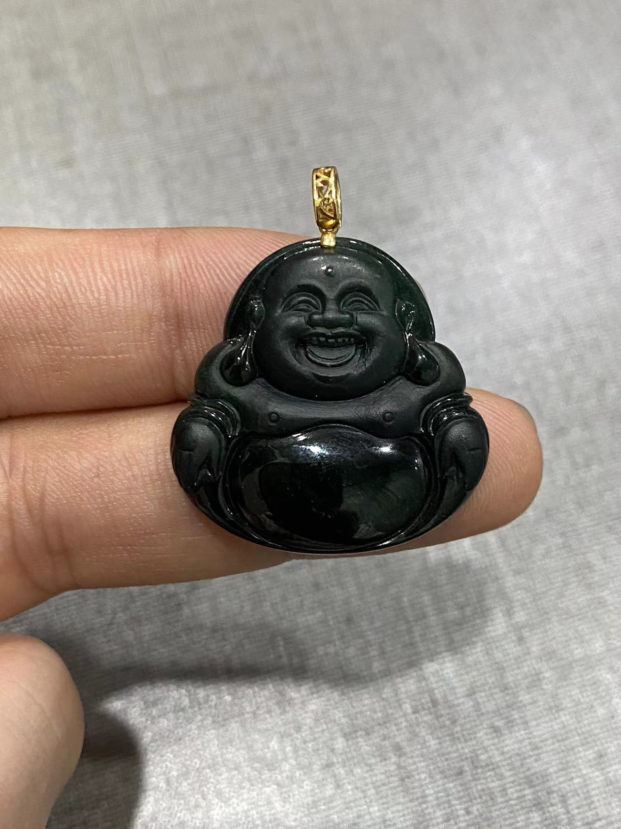 翡翠a货墨翠佛公