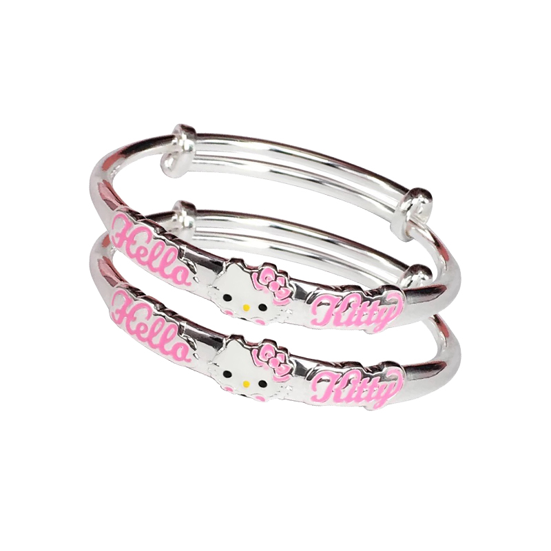 足银手镯 40号kt猫宝宝推拉实心足银手镯