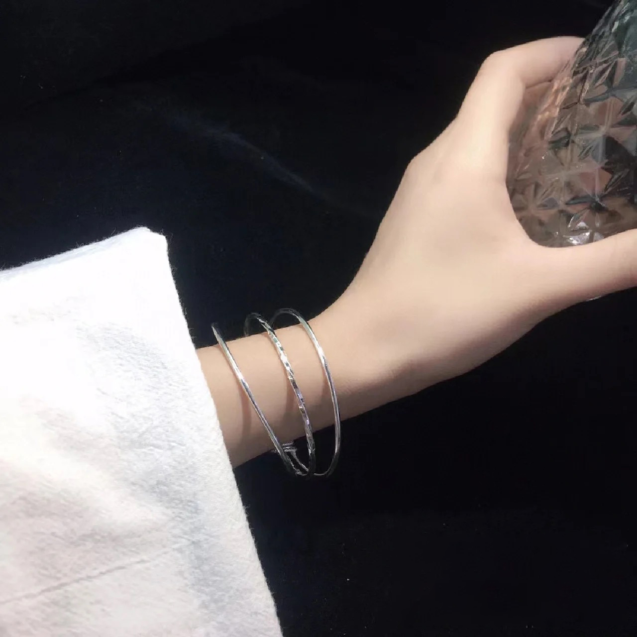 足银手镯 22号环环相扣三生三世闭口实心足银手镯