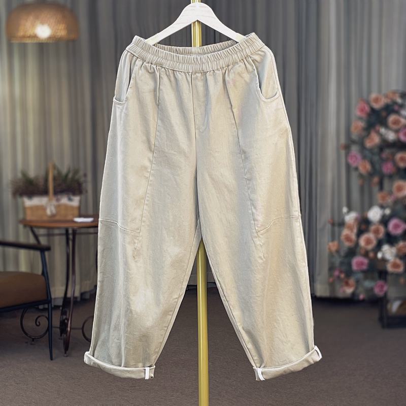 2023直筒松紧腰复古文艺纯色百搭宽松休闲牛仔裤YX102556
