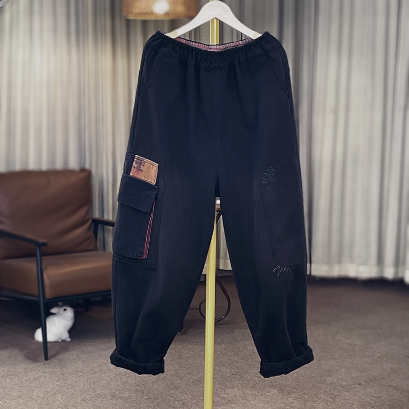 2024冬季加厚加绒时尚百搭黑色宽松潮流保暖休闲牛仔裤YX103246