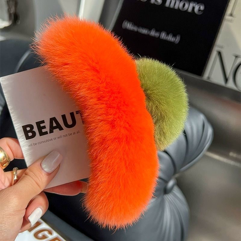 超大号网红爆款真獭兔毛抓夹后脑勺鲨鱼夹气质可爱百搭豹纹毛绒盘